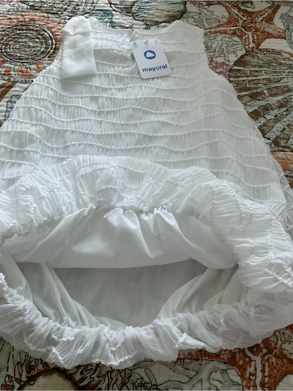 Mayoral White Textured Sleeveless Dress with Bow Accent NEW